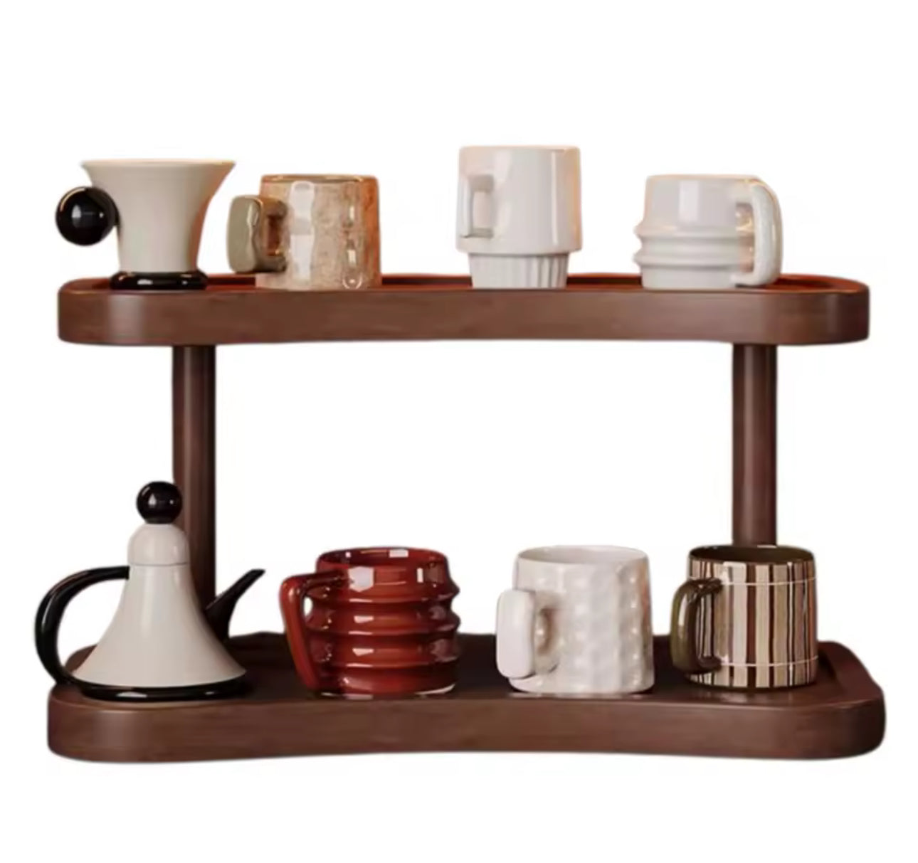 Wooden Display Rack with Storage – Double-Layer Organizer Shelf