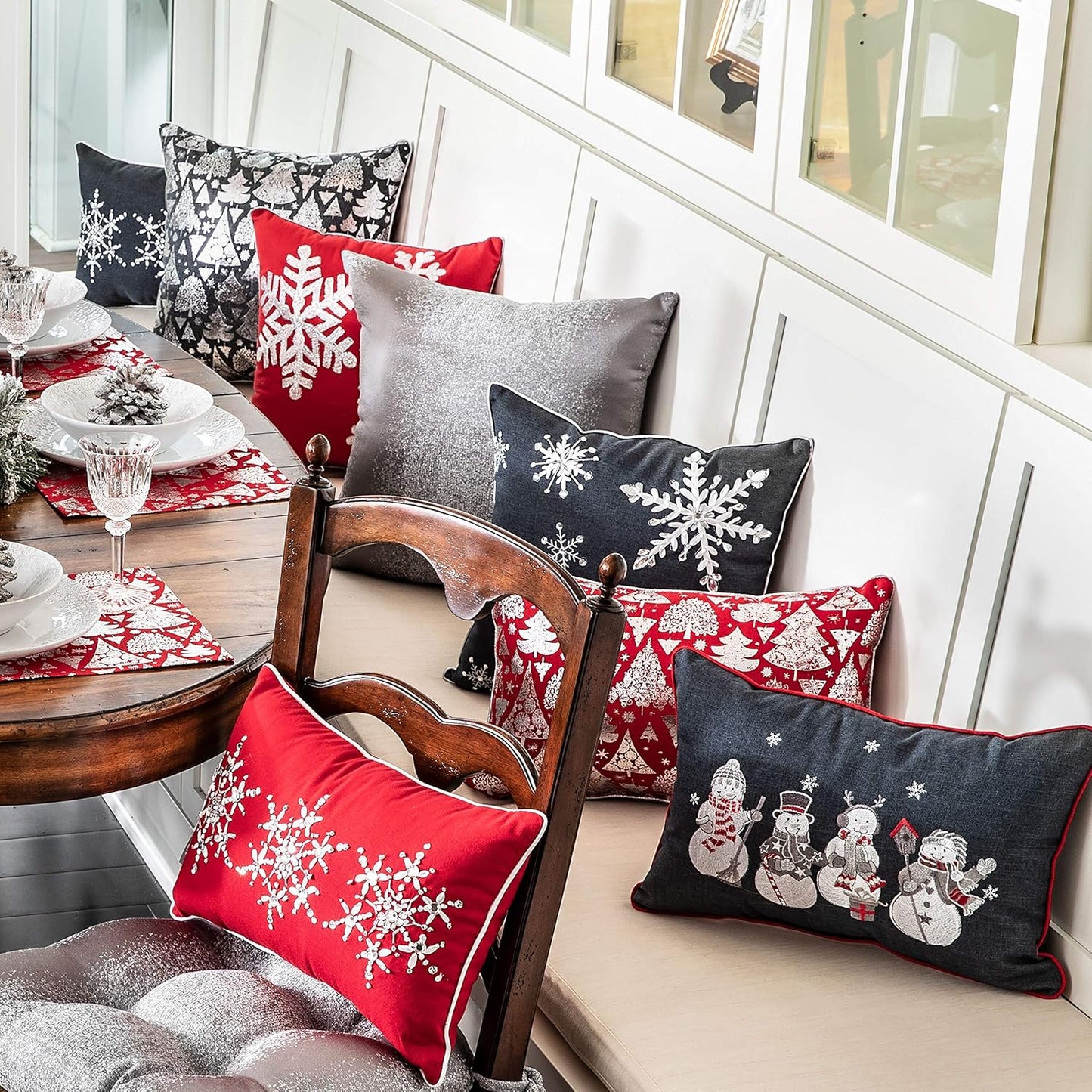 Festive Red Metallic Trees Lumbar Throw Pillow - Perfect for Christmas & Holiday Decor, 11.5” x 18.5”