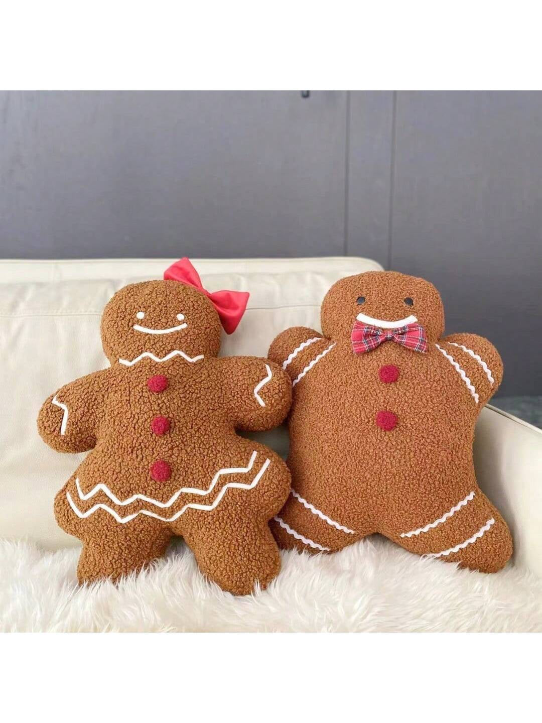 1Pc Plush Christmas Gingerbread Man Throw Pillow, Cute & Cozy Decorative Pillow, Holiday Home Decor for Living Room, Bedroom, Suitable for Autumn Winter