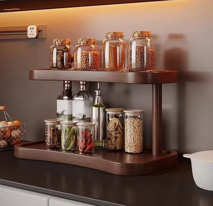 Wooden Display Rack with Storage – Double-Layer Organizer Shelf