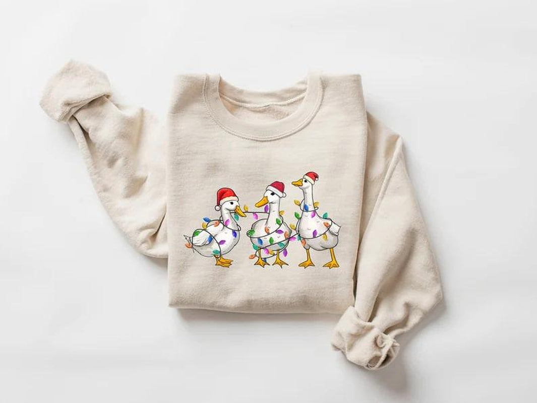 Duck Christmas Sweatshirt, Christmas Ducks Shirt, Christmas Gifts, Funny Christmas Duck Sweatshirt, Christmas Lights, Christmas Crewneck