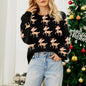 Women'S Deer Jacquard Red Christmas Sweater