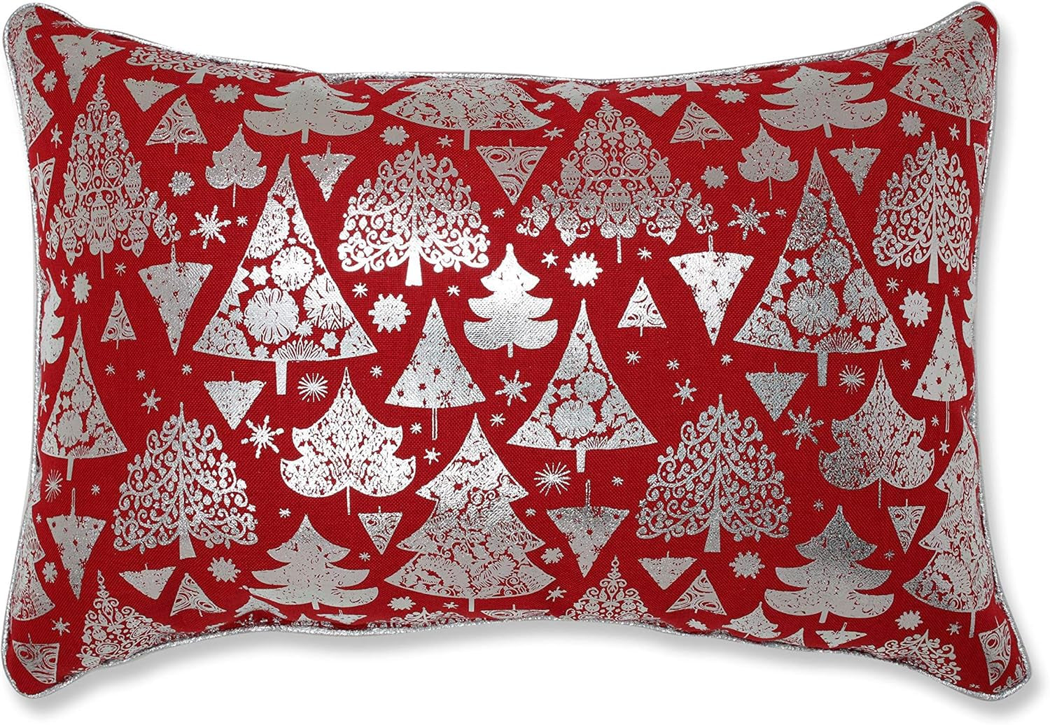 Festive Red Metallic Trees Lumbar Throw Pillow - Perfect for Christmas & Holiday Decor, 11.5” x 18.5”