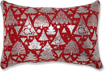 Festive Red Metallic Trees Lumbar Throw Pillow - Perfect for Christmas & Holiday Decor, 11.5” x 18.5”