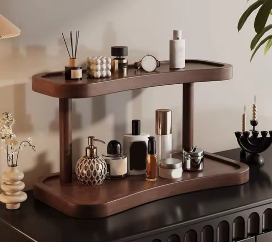 Wooden Display Rack with Storage – Double-Layer Organizer Shelf