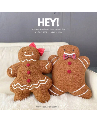 Holiday Gingerbread Man Plush Throw Pillow – Cute & Cozy Decor