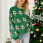 Women'S Deer Jacquard Red Christmas Sweater