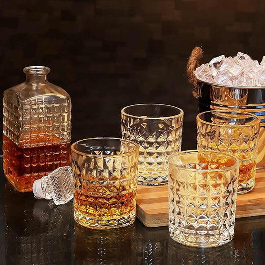 Whiskey Decanter Set (5 Pieces) – 500ml Decanter with 4 x 260ml Engraved Glasses
